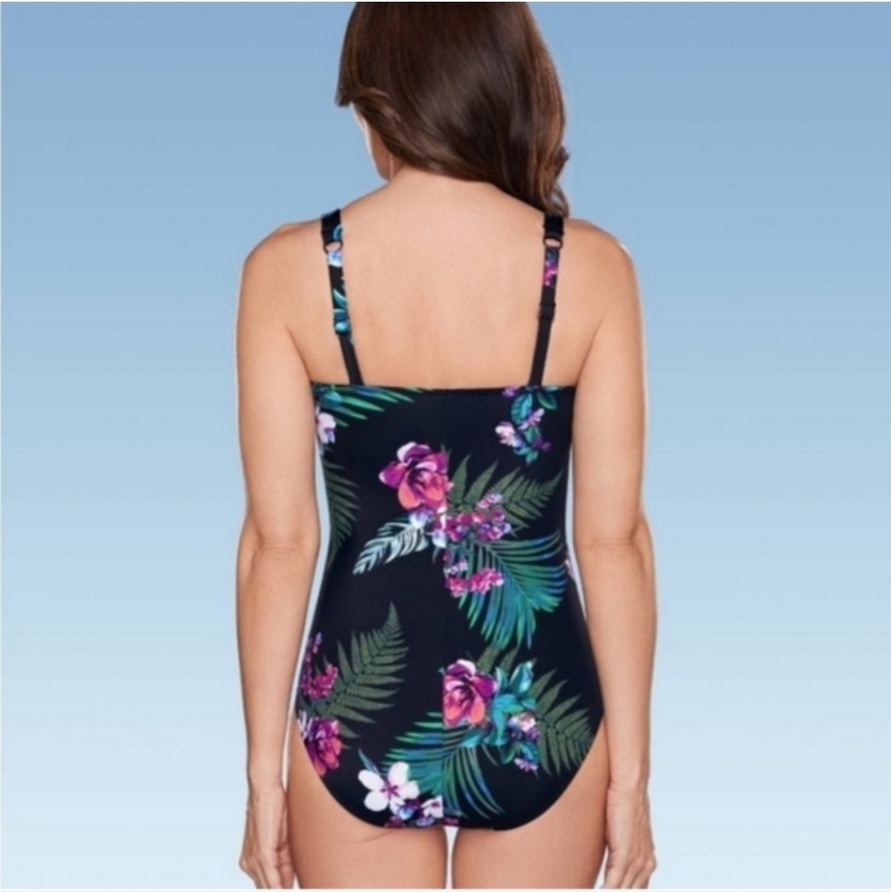 Aqua Green Women's UPF 50 Waist Detail Over The Shoulder One Piece Swimsuit - Picture 4 of 9